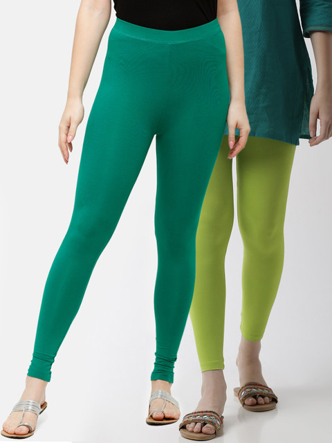 

De Moza Women Pack Of 2 Green Solid Ankle-Length Leggings