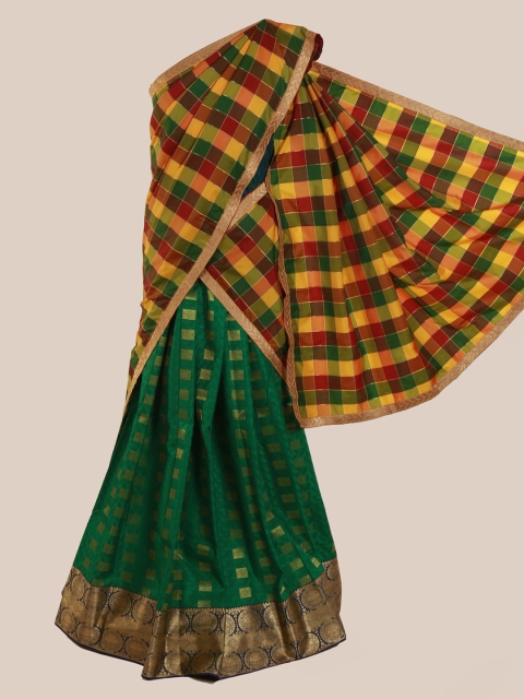

Pothys Green & Yellow Silk Blend Woven Design Saree
