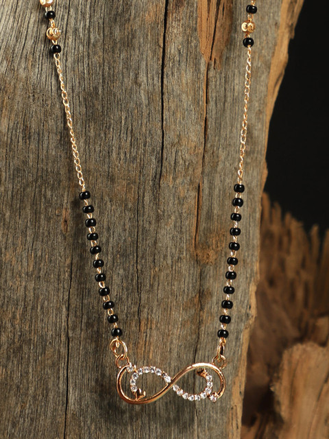 

ANIKAS CREATION Gold-Plated Black & White AD-Studded & Beaded Mangalsutra