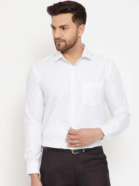 

Canary London Men White Slim Fit Striped Formal Shirt
