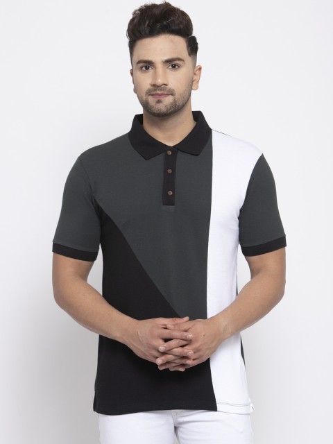 

Kalt Men Black & Green Colourblocked Polo Collar T-shirt