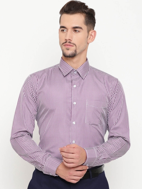 

English Navy Men Purple Slim Fit Checked Casual Shirt