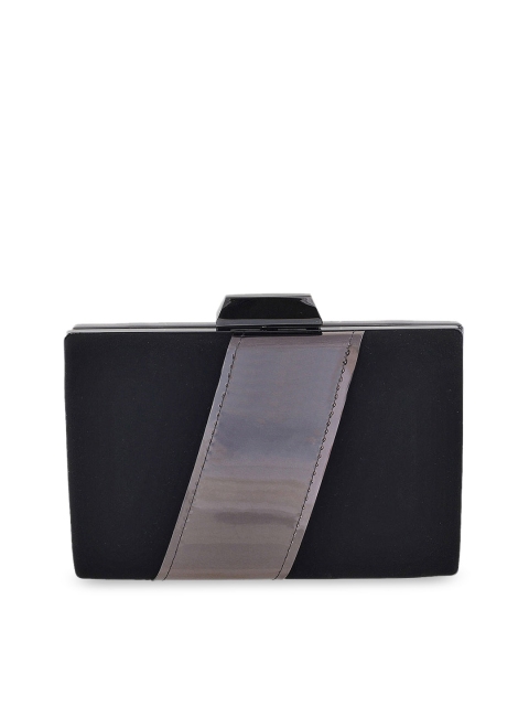 

Mochi Gunmetal-Toned & Black Colourblocked Clutch, Metallic