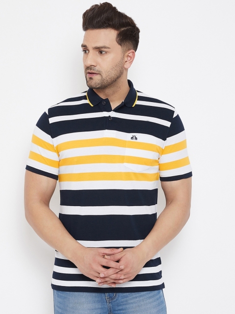 

98 Degree North Men Navy Blue Striped Polo Collar T-shirt
