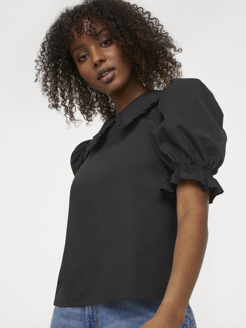 

H&M Women Black Solid Collared Blouse