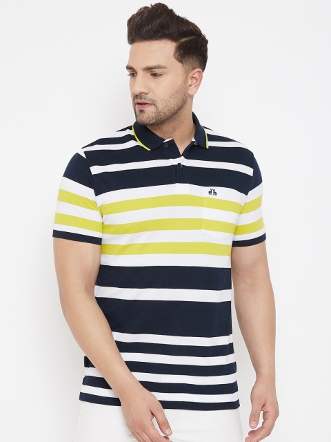 

98 Degree North Men Navy Blue Striped Polo Collar T-shirt