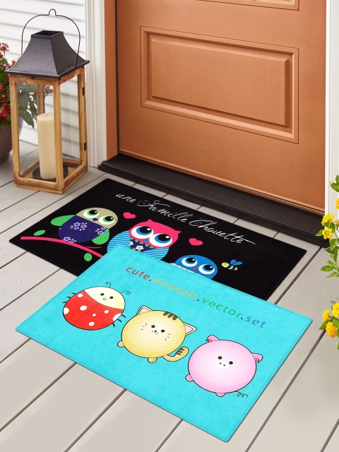 

Story@home Set of 2 Printed Anti-Skid Rectangular Doormats, Blue