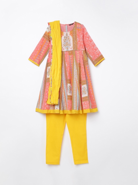 

Melange by Lifestyle Girls Multicoloured Printed Kurta with Churidar & Dupatta, Multi