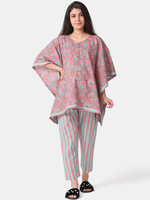 

The Mom Store Women Pink & Blue Printed Maternity Night suit