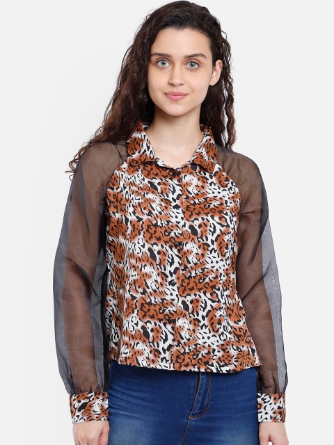 

Yaadleen Multicoloured Animal Printed Crepe Shirt Style Top, Multi