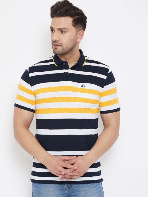 

98 Degree North Men Navy Blue Striped Polo Collar T-shirt