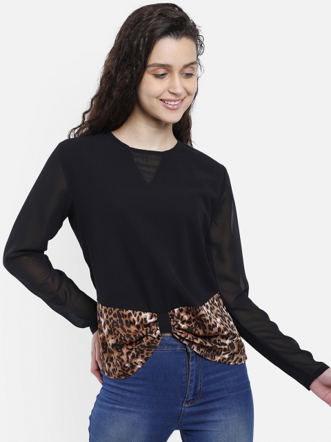 

Yaadleen Black Animal Printed Georgette Regular Top