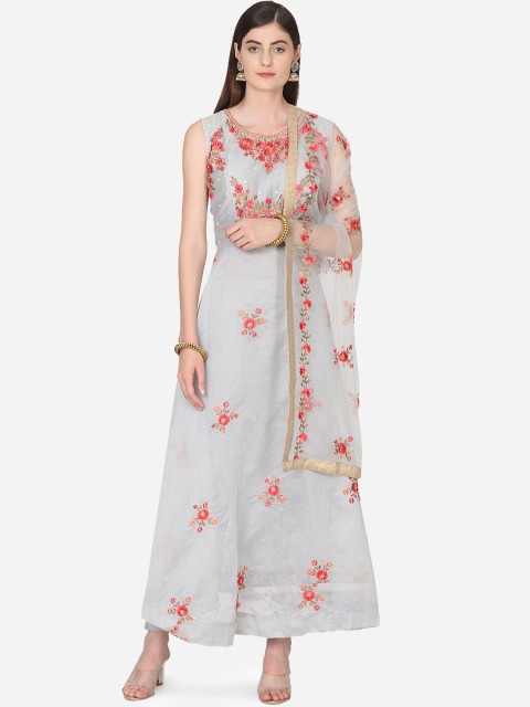 

BOMBAY SELECTIONS Women Grey Yoke Design Kurta with Churidar & Dupatta