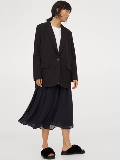 

H&M Women Navy Blue Calf-Length Chiffon Skirt