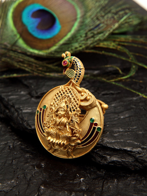 

DUGRISTYLE Gold-Plated Stone Studded Temple Adjustable Finger Ring