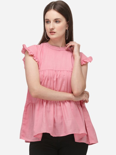 

Yuvraah Pink Cap Sleeves A-Line Top