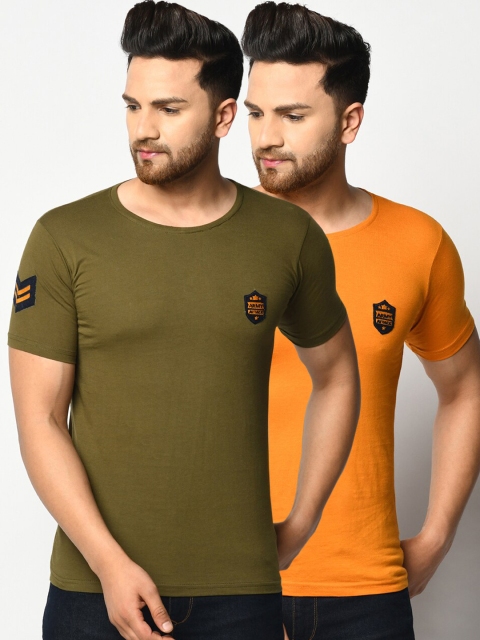 

ELEGANCE Men Pack of 2 Multicoloured Solid Round Neck T-shirt, Multi