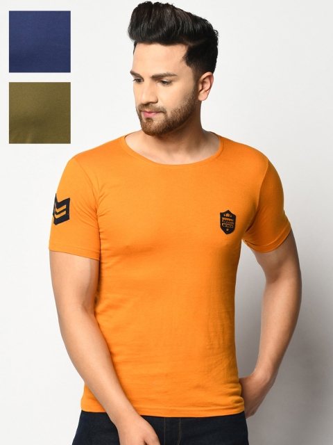 

ELEGANCE Men Pack Of 3 Solid Round Neck T-shirt, Olive