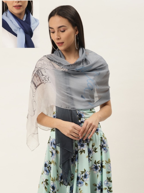 

Trend Arrest Women Pack Of 2 Blue & Grey Printed Scarves