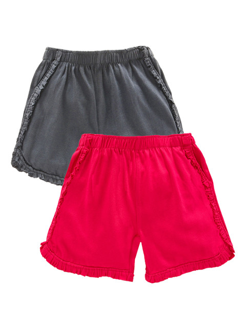 

KiddoPanti Girls Grey & Red Pack Of 2 Solid Regular Shorts