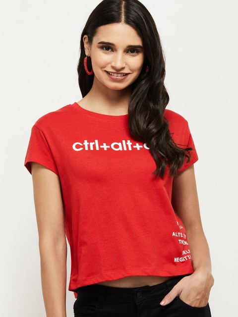

max Women Red Printed Round Neck T-shirt