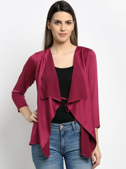 

Aujjessa Women Purple Solid Waterfall Shrug