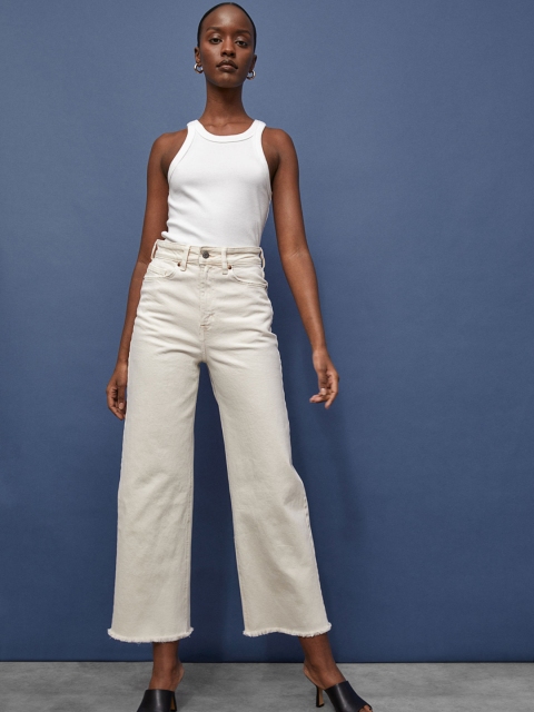 

H&M Women White Wide High Ankle Jeans