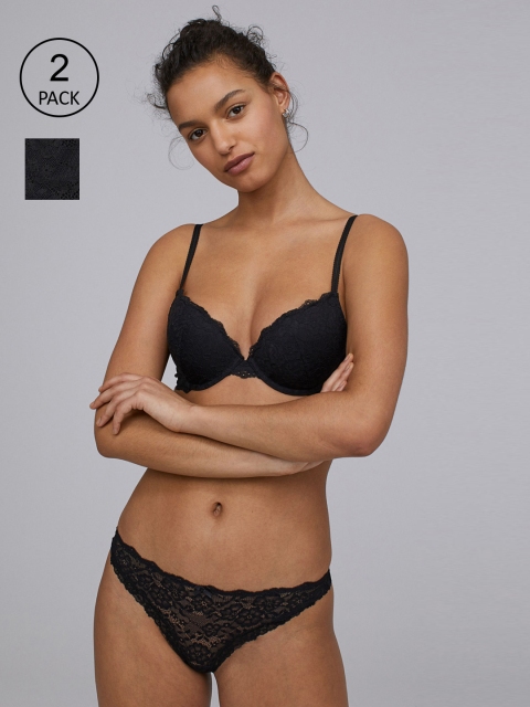 

H&M Women 2-pack Black Self Design Lace Brazilian Briefs 0939880001