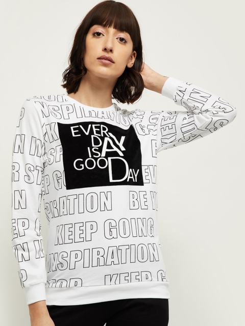 

max Women White & Black Printed Cotton Sweatshirt