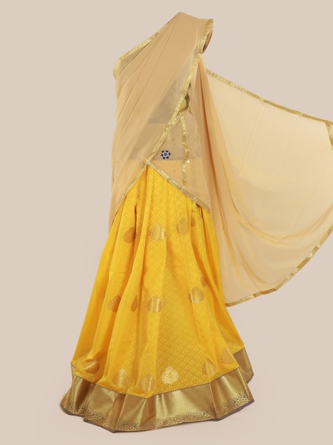 

Pothys Cream-Coloured & Yellow Poly Chiffon Solid Lehenga Saree