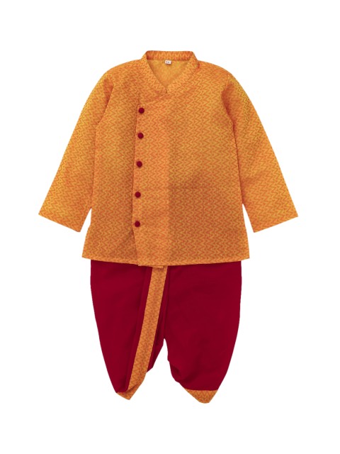 

The Magic Wand Boys Mustard Yellow Angrakha Pure Cotton Kurta with Dhoti Pants