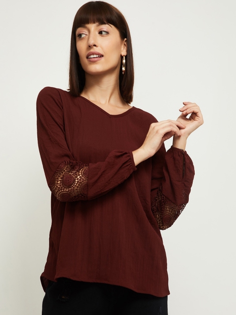 

max Maroon Bishop Sleeves Regular Top