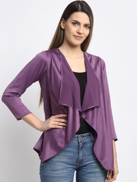 

Aujjessa Women Purple Solid Waterfall Shrug