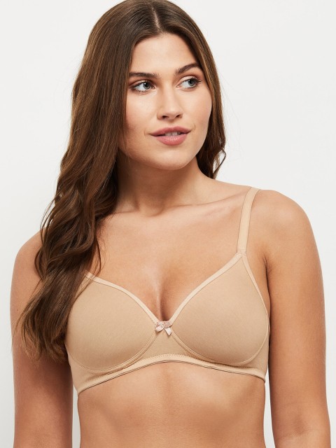 

max Nude-Coloured Solid Non-Wired Lightly Padded T-shirt Bra
