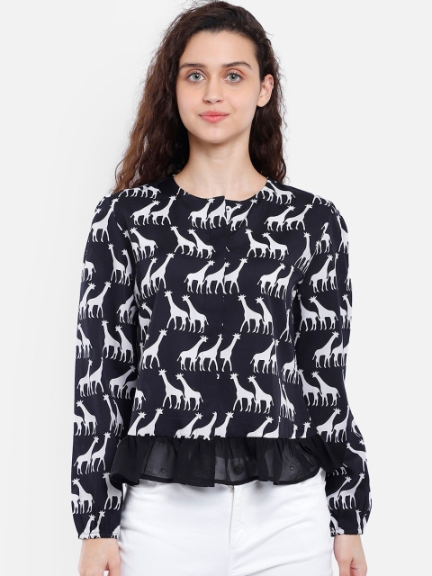 

Yaadleen Black Animal Printed Regular Top