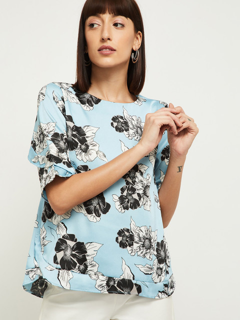 

max Blue Floral Printed Regular Top