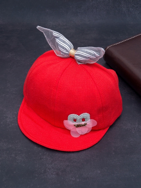 Golden Peacock Women Red & Grey Embroidered Snapback Cap