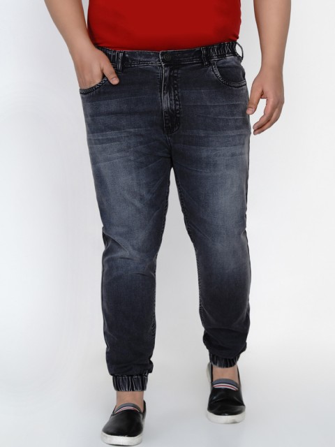

John Pride Men Black Plus Size Regular Fit Mid-Rise Stretchable Clean Look Jeans