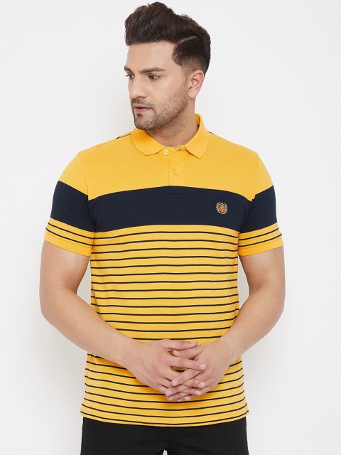 

98 Degree North Men Yellow Striped Polo Collar T-shirt