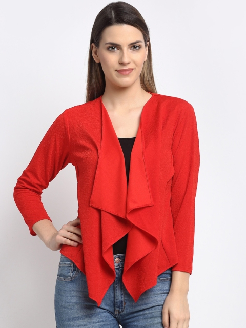 

Aujjessa Women Red Solid Waterfall Shrug