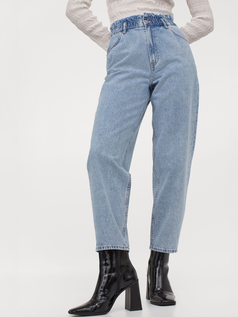 

H&M Women Blue Pure Cotton Mom Loose-fit High Jeans