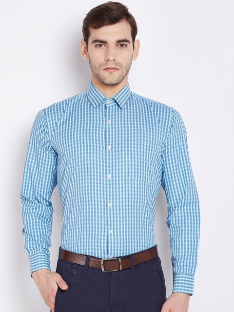 

English Navy Men Blue Slim Fit Checked Formal Shirt