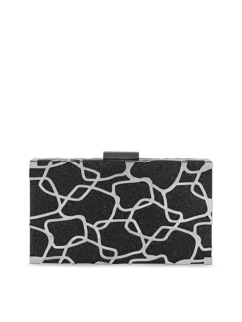 

Mochi Black & Gunmetal-Toned Embellished Clutch