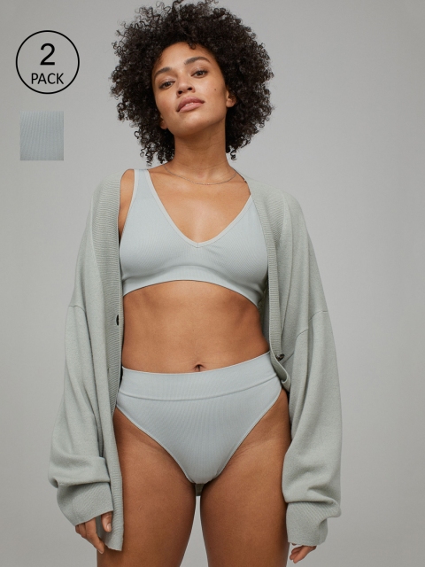 H&M Women Sage Green 2-Pack Brazilian Briefs 0942947006