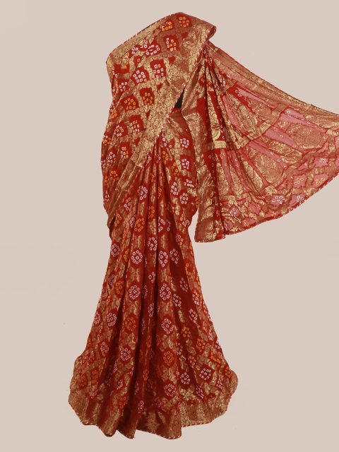 

Pothys Red & Gold-Toned Poly Georgette Printed Saree