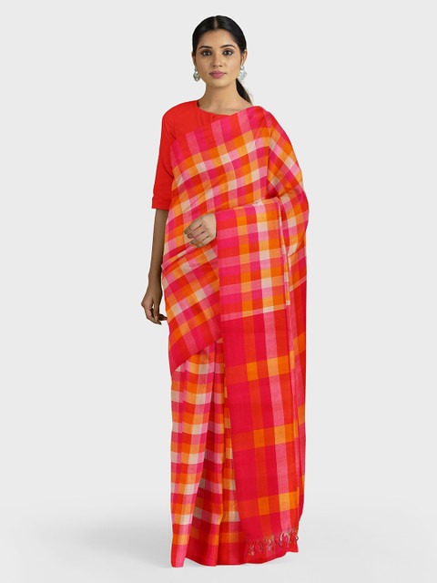 

APCO Red & Yellow Pure Cotton Checked Saree