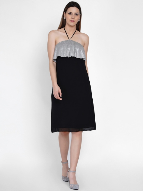 

Samshek Women Grey & Black Colourblocked A-Line Dress