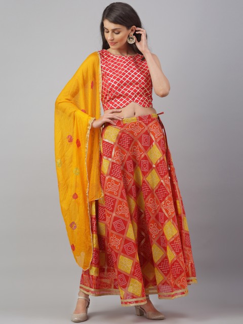 

ANAISA Red & Yellow Printed Ready to Wear Lehenga & Blouse with Dupatta