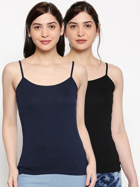 

inocenCia Women Pack of 2 Black & Navy Blue Solid Camisoles