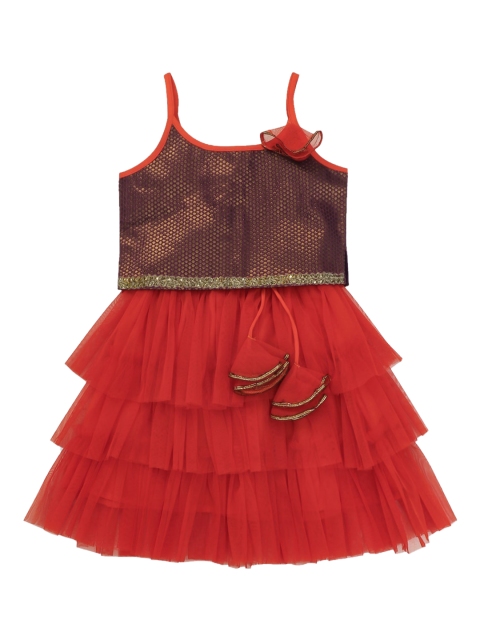 

The Magic Wand Girls Burgundy & Red Printed Top with Skirt